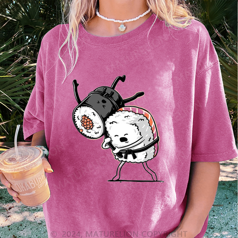 Maturelion Sushi Damen Gewaschene Vintage T-Shirt