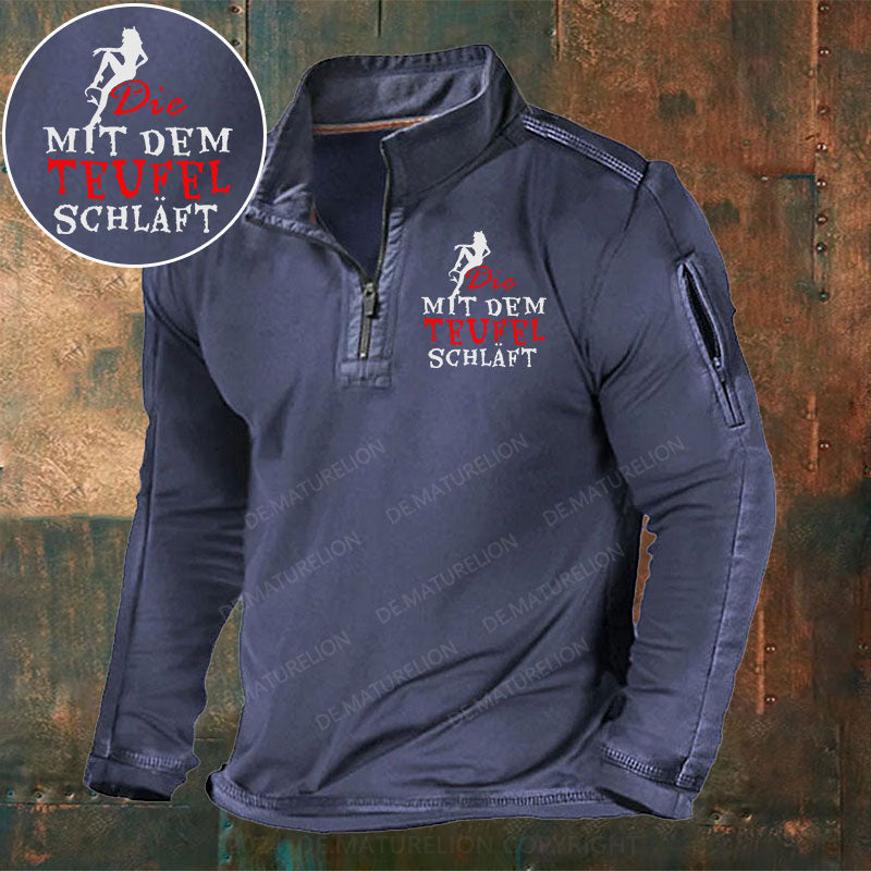 Die mit dem Teufel schläft Stehkragen Reißverschluss Polo Shirt