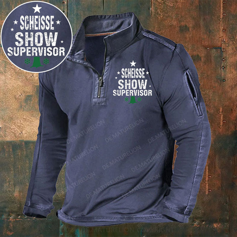 Scheisse Show Supervisor Stehkragen Reißverschluss Polo Shirt