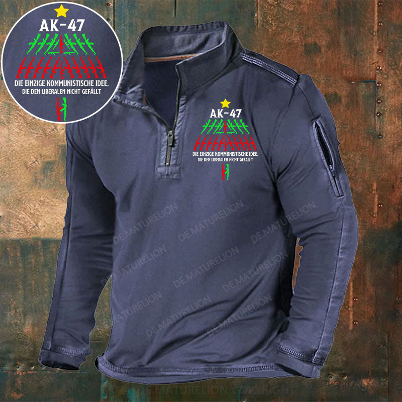 AK-47 Die einzige kommunistische Idee, die den Liberalen nicht gefällt Stehkragen Reißverschluss Polo Shirt