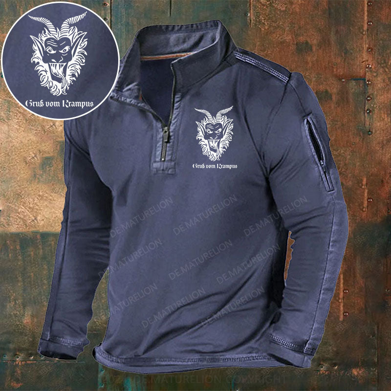 Gruß Vom Krampus Stehkragen Reißverschluss Polo Shirt
