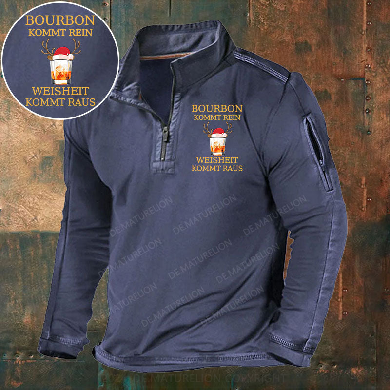 Bourbon Kommt Rein Weisheit Kommt Raus Stehkragen Reißverschluss Polo Shirt
