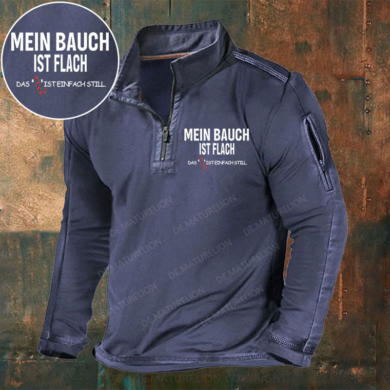 Mein Bauch ist flach. Das L ist einfach still Stehkragen Reißverschluss Polo Shirt