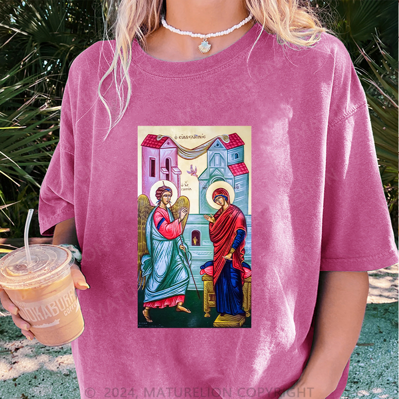 Maturelion Christus Damen Gewaschene Vintage T-Shirt