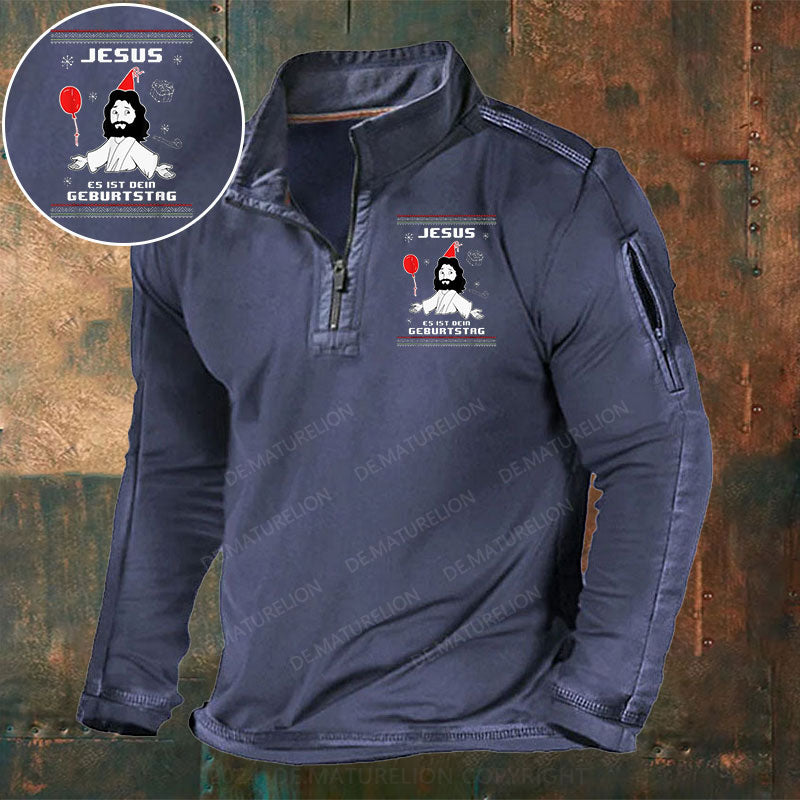 Jesus Es Ist dein Geburtstag Stehkragen Reißverschluss Polo Shirt