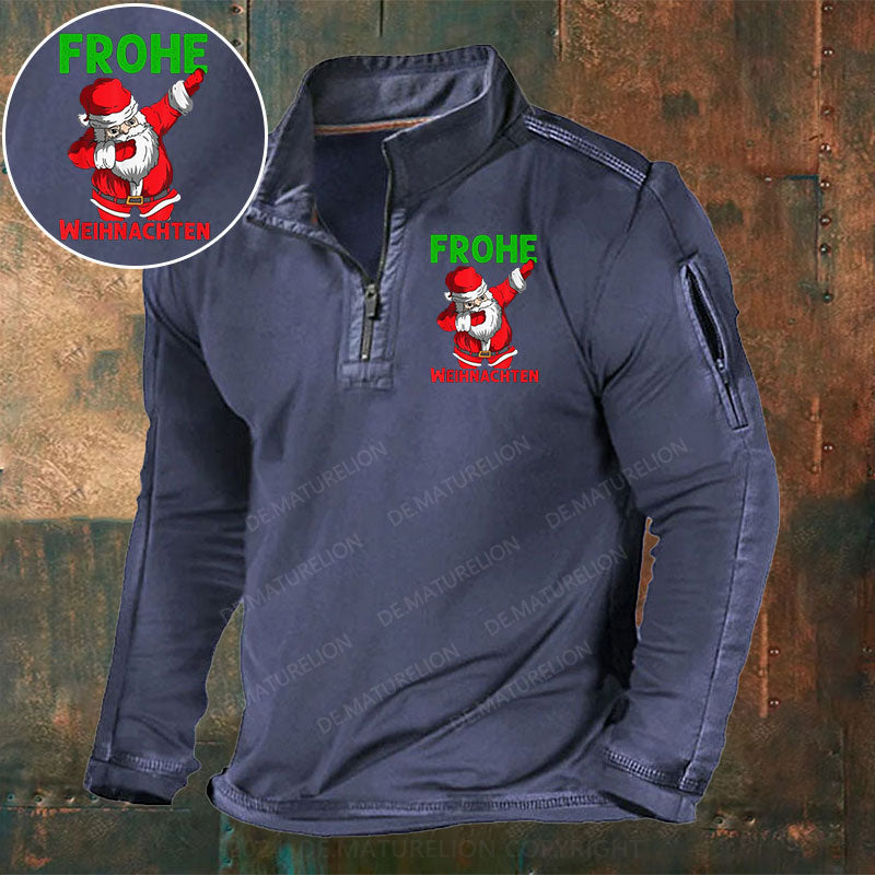 Frohe Weihnachten Stehkragen Reißverschluss Polo Shirt