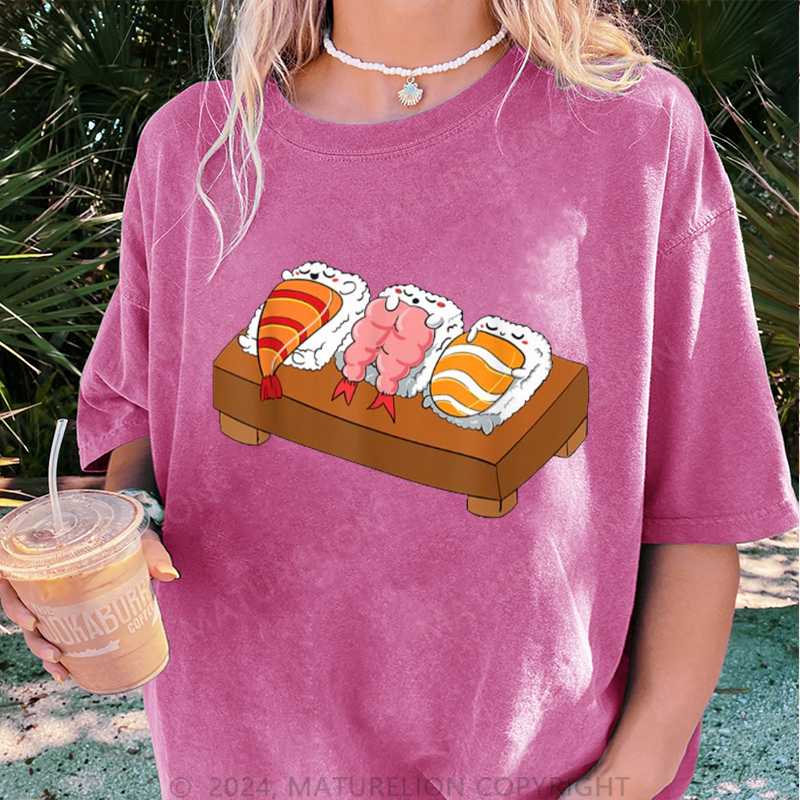 Maturelion Sushi Damen Gewaschene Vintage T-Shirt