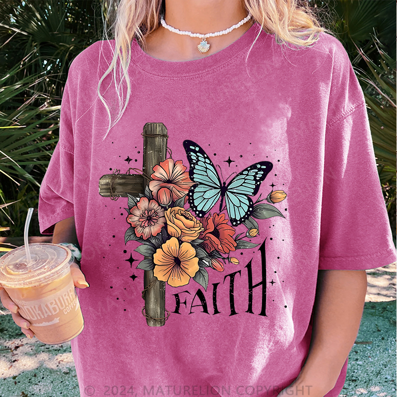 Maturelion Glaube Damen Gewaschene Vintage T-Shirt