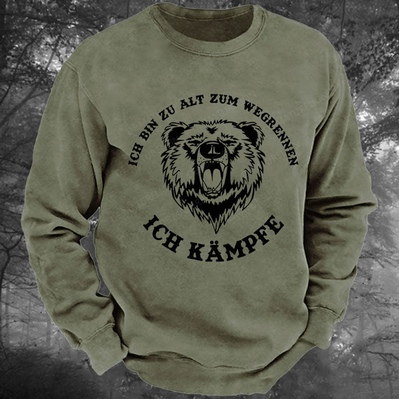 Ich bin zu alt zum wegrennen Ich kämpfe! Böser Alter Mann Gewaschenes Sweatshirt