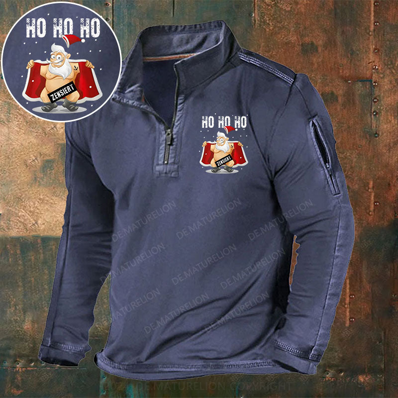 HO HO HO Weihnachten Stehkragen Reißverschluss Polo Shirt