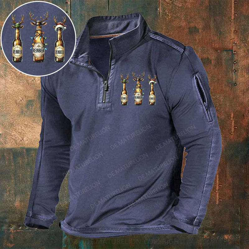 Reinbeer Frohe Weihnachten Stehkragen Reißverschluss Polo Shirt