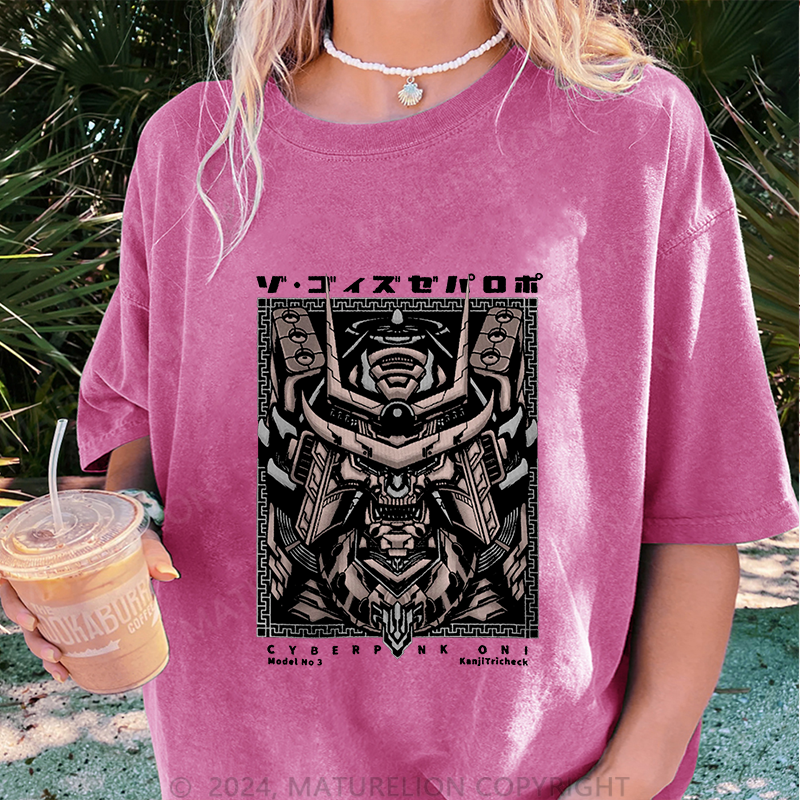 Maturelion Cyber Damen Gewaschene Vintage T-Shirt