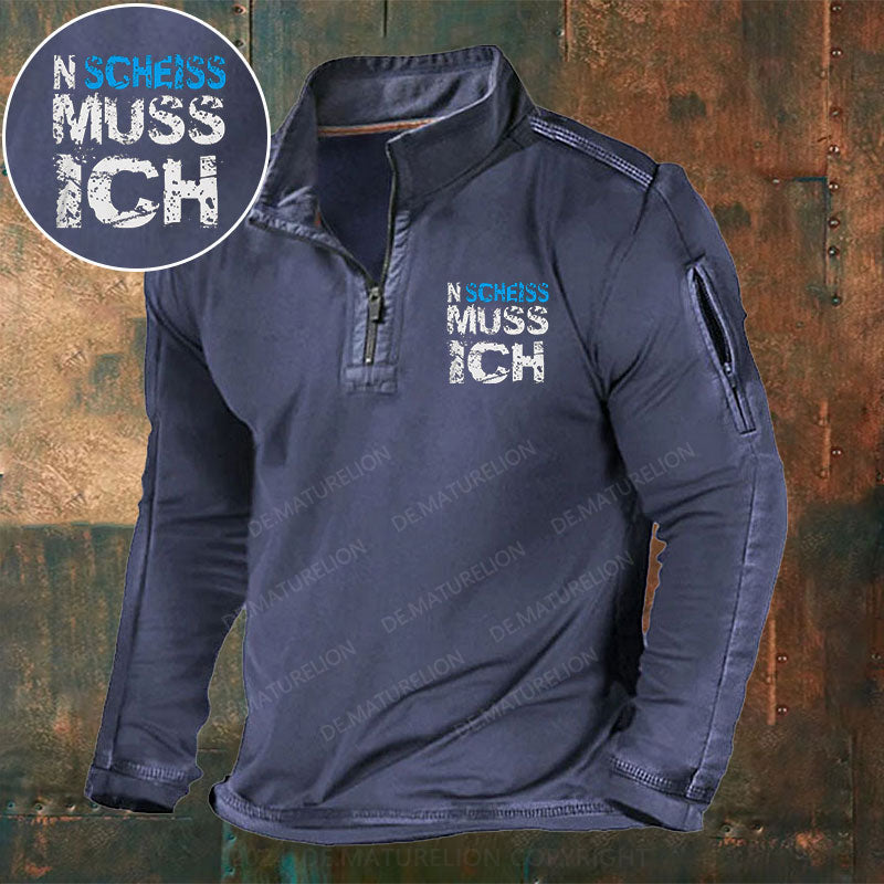 N Scheiss muss ich Stehkragen Reißverschluss Polo Shirt