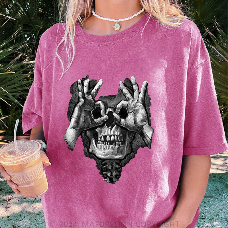 Maturelion Skelett Damen Gewaschene Vintage T-Shirt