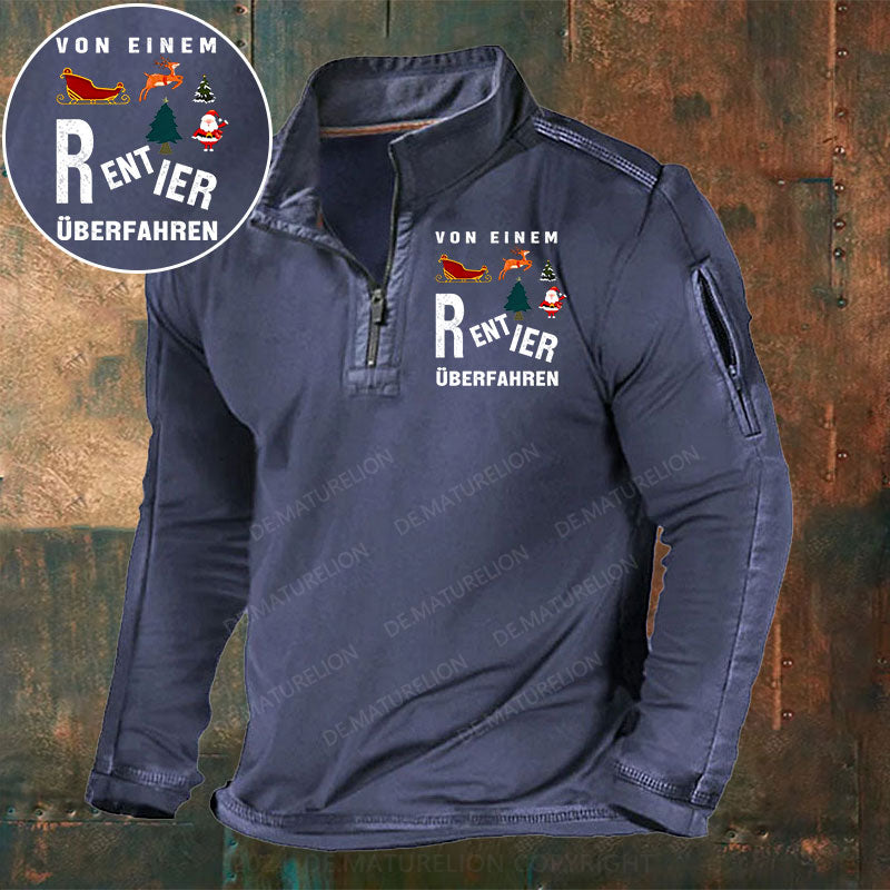 Von einem Rentier überfahren Stehkragen Reißverschluss Polo Shirt