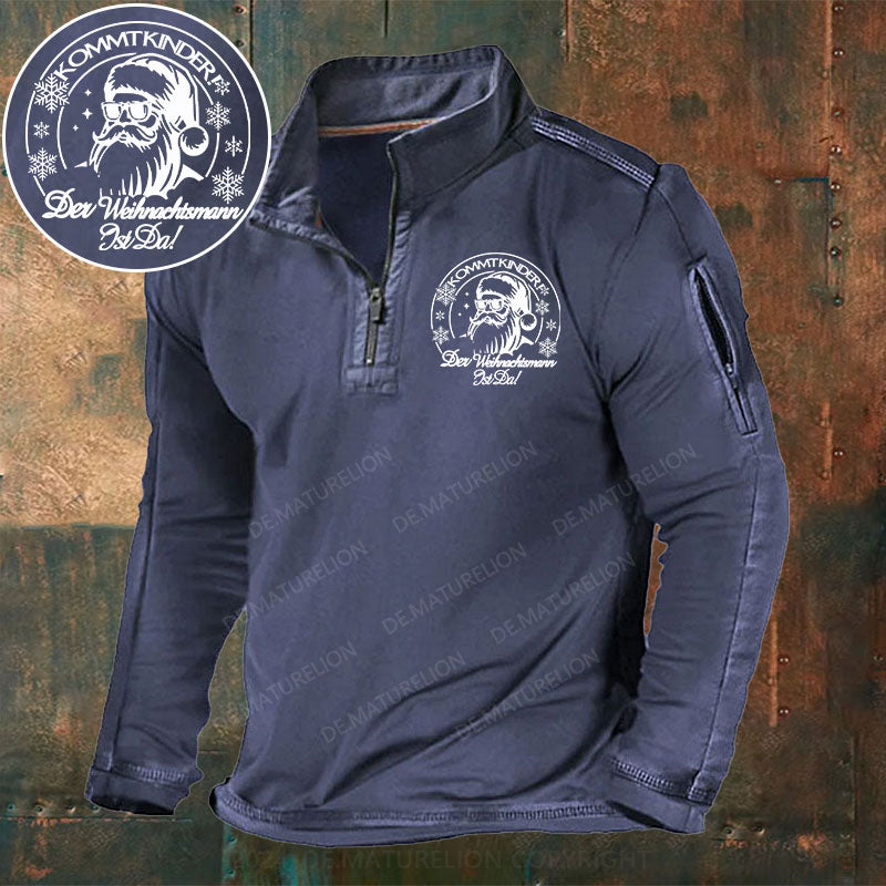 Kommt Kinder Der Weihnachtsmann Ist Da Weihnachten Stehkragen Reißverschluss Polo Shirt
