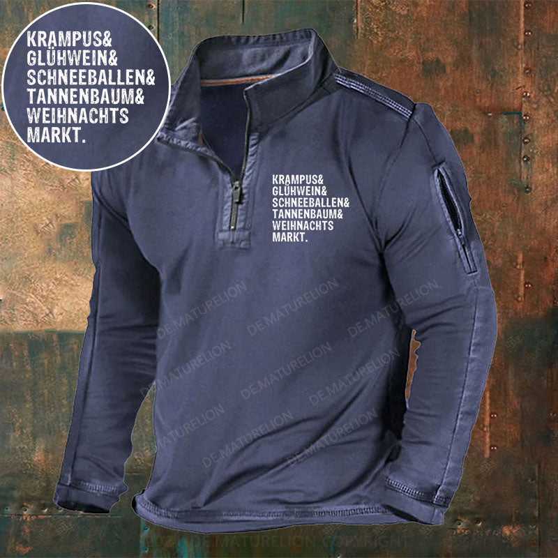 Krampus Glühwein Schneeballen Tannenbaum Weihnachtsmarkt Stehkragen Reißverschluss Polo Shirt