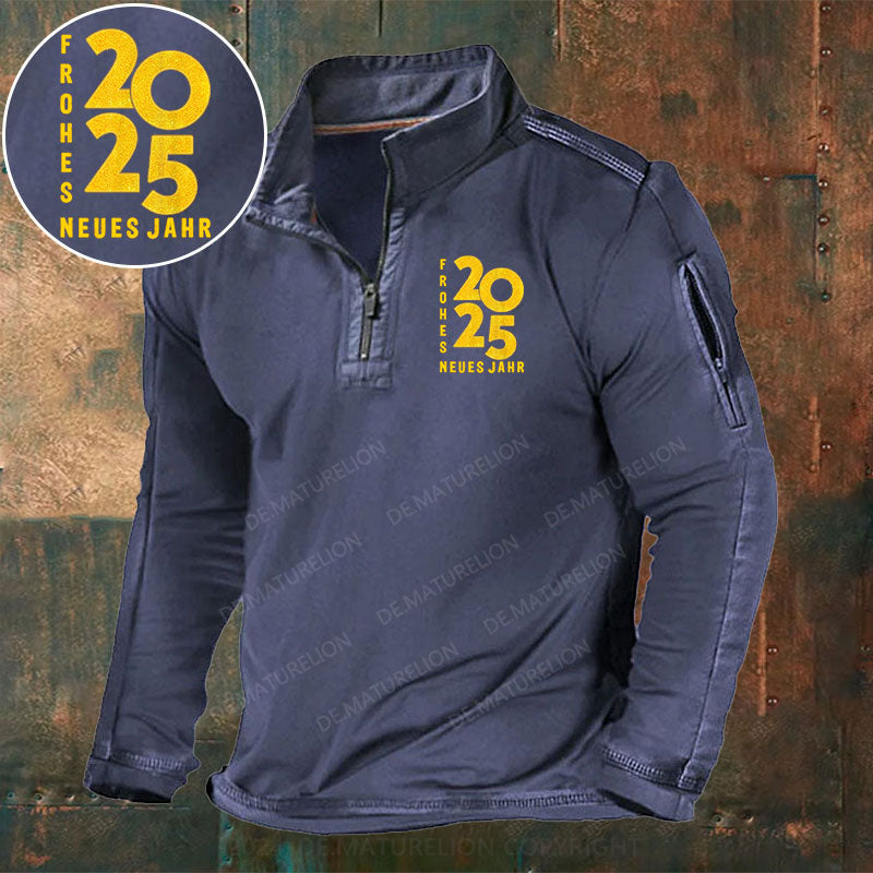 Frohes Neues Jahr 2025 Stehkragen Reißverschluss Polo Shirt