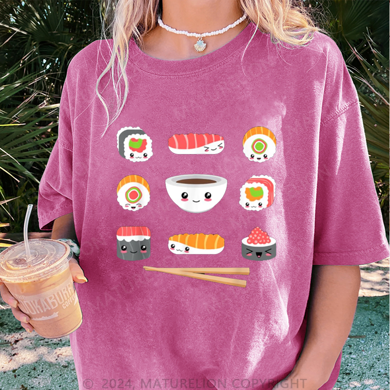 Maturelion Schöne Sushi Damen Gewaschene Vintage T-Shirt