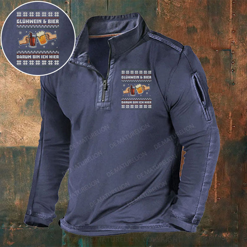 Glühwein Und Bier Darum Bin Ich Hier Stehkragen Reißverschluss Polo Shirt