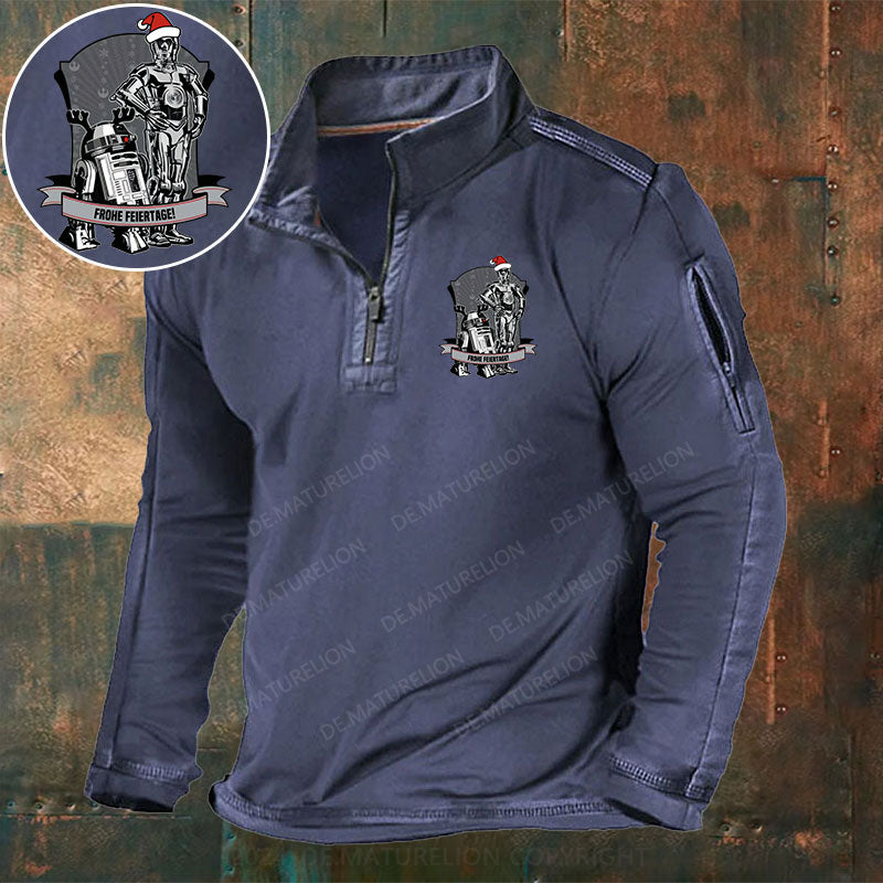 Frohe Feiertage Stehkragen Reißverschluss Polo Shirt