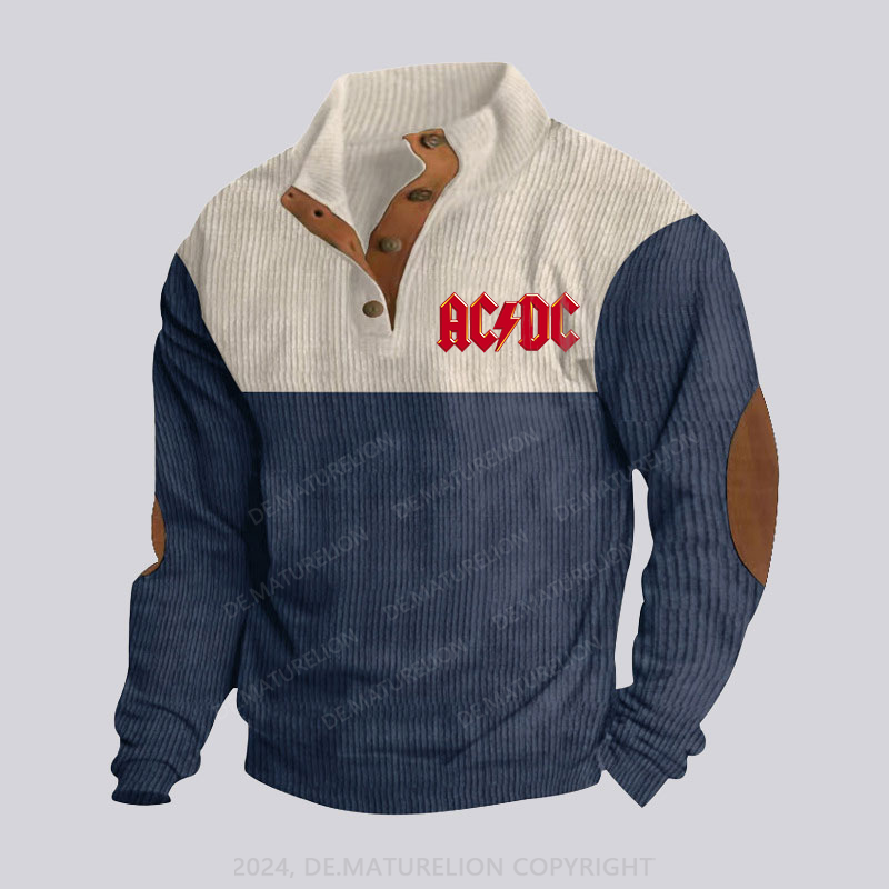 Maturelion ACDC Rock Band Stehkragen Knopf Polo Shirt