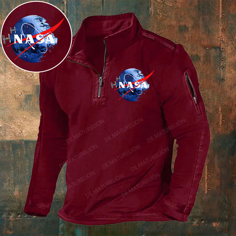 Todesstern NASA inspiriert Stehkragen Reißverschluss Polo Shirt