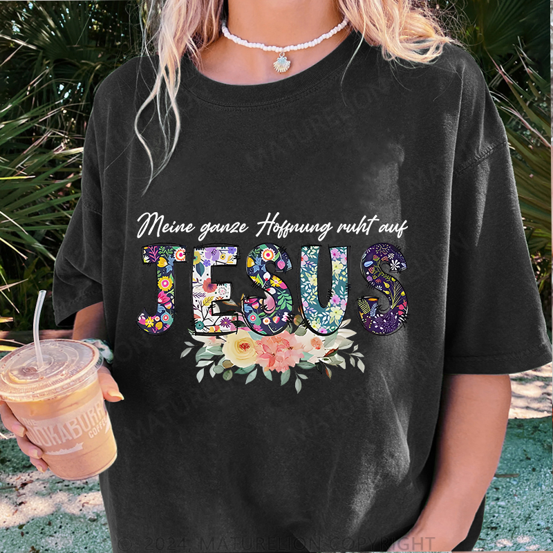 Maturelion Jesus Damen Gewaschene Vintage T-Shirt