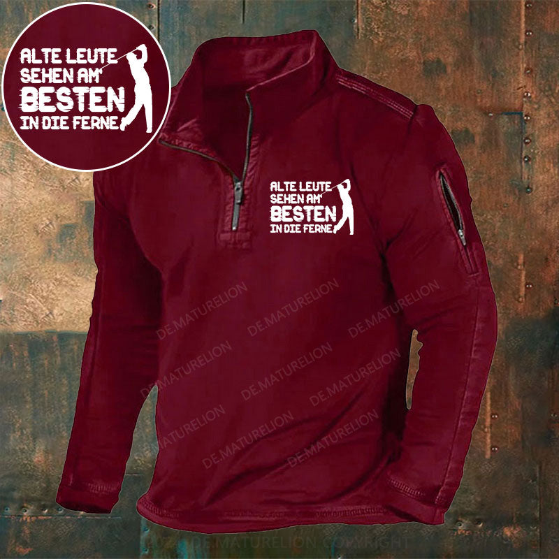 Alte Leute sehen am Besten in die Ferne Stehkragen Reißverschluss Polo Shirt