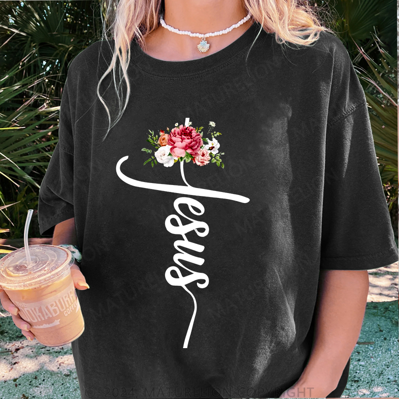 Maturelion Jesus Damen Gewaschene Vintage T-Shirt