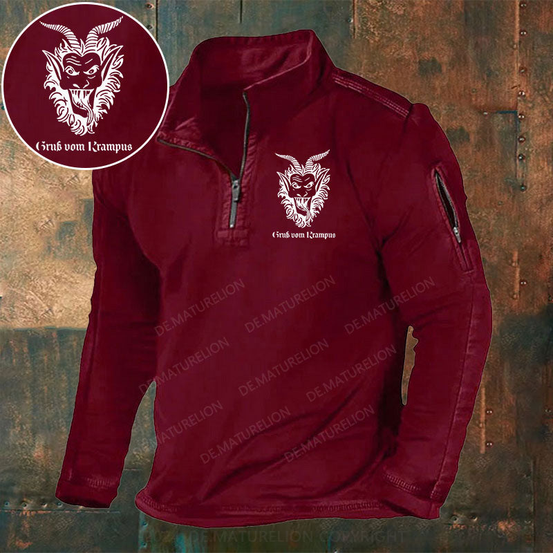 Gruß Vom Krampus Stehkragen Reißverschluss Polo Shirt
