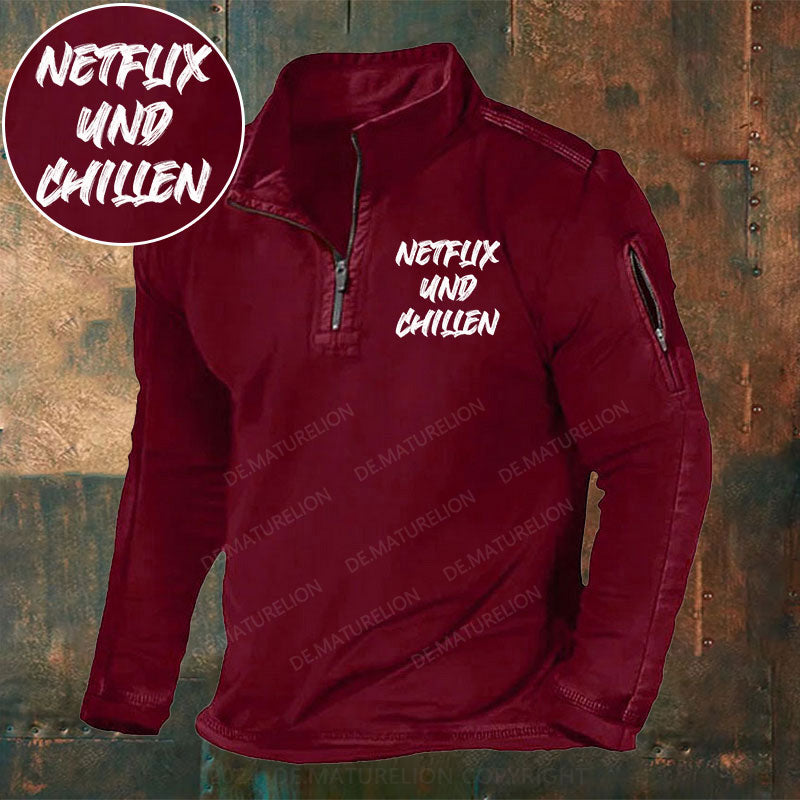 Netflix Und Chillen Stehkragen Reißverschluss Polo Shirt