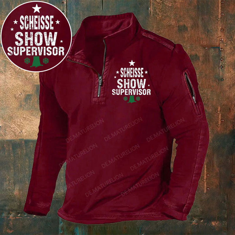 Scheisse Show Supervisor Stehkragen Reißverschluss Polo Shirt