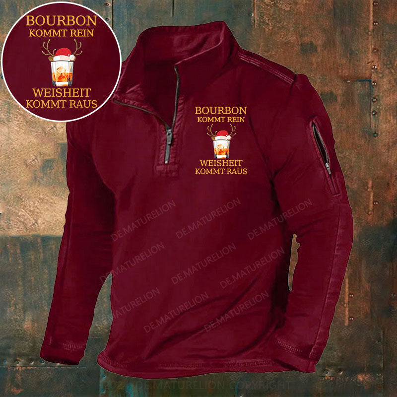 Bourbon Kommt Rein Weisheit Kommt Raus Stehkragen Reißverschluss Polo Shirt