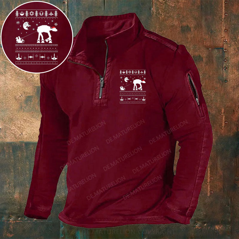 Schneeläufer Weihnachten Stehkragen Reißverschluss Polo Shirt