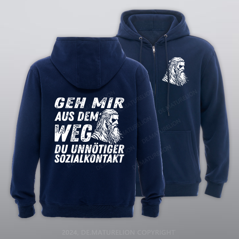 Maturelion Geh mir aus dem Weg du unnötiger Sozialkontakt Reißverschluss Hoodie