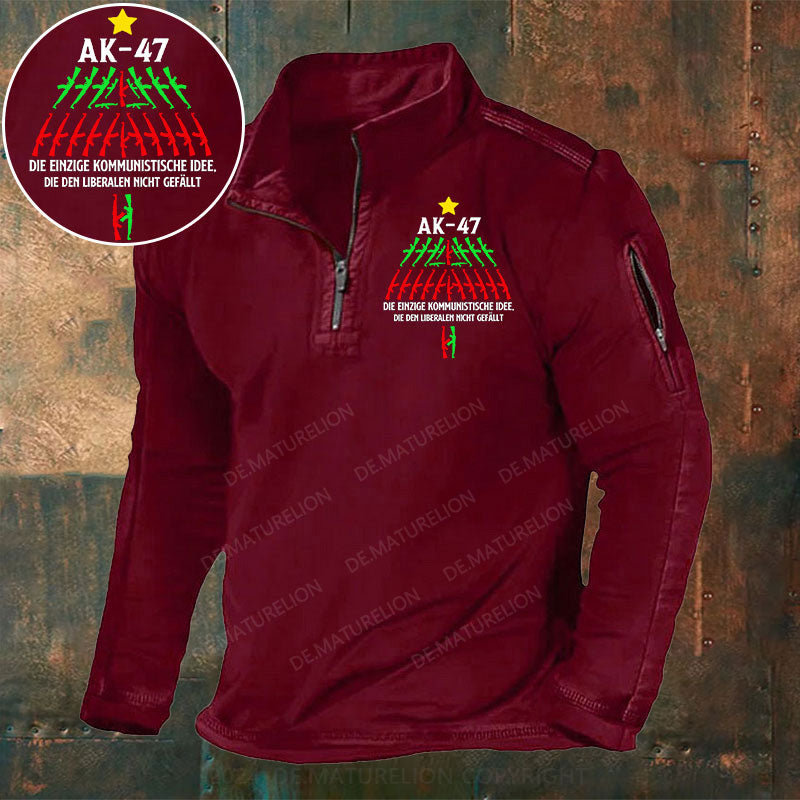 AK-47 Die einzige kommunistische Idee, die den Liberalen nicht gefällt Stehkragen Reißverschluss Polo Shirt