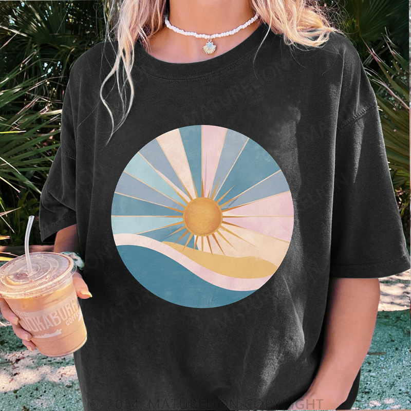 Maturelion Die Sonne Damen Gewaschene Vintage T-Shirt