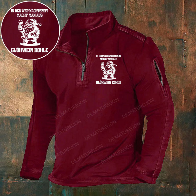 In der Weihnachtszeit macht man aus Glühwein Kohle Stehkragen Reißverschluss Polo Shirt