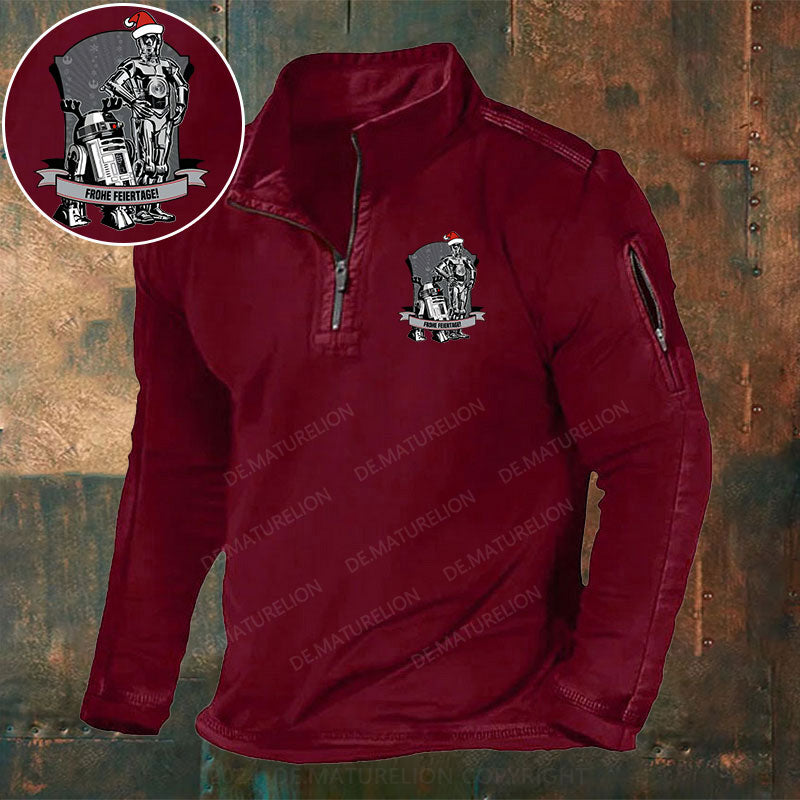 Frohe Feiertage Stehkragen Reißverschluss Polo Shirt