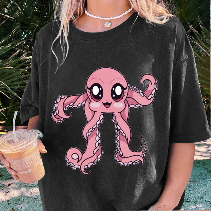 Maturelion Oktopus Damen Gewaschene Vintage T-Shirt