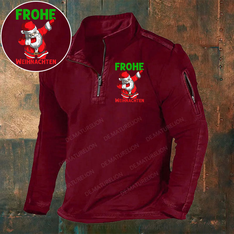 Frohe Weihnachten Stehkragen Reißverschluss Polo Shirt