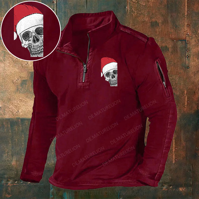 Skeleton Weihnachten Stehkragen Reißverschluss Polo Shirt
