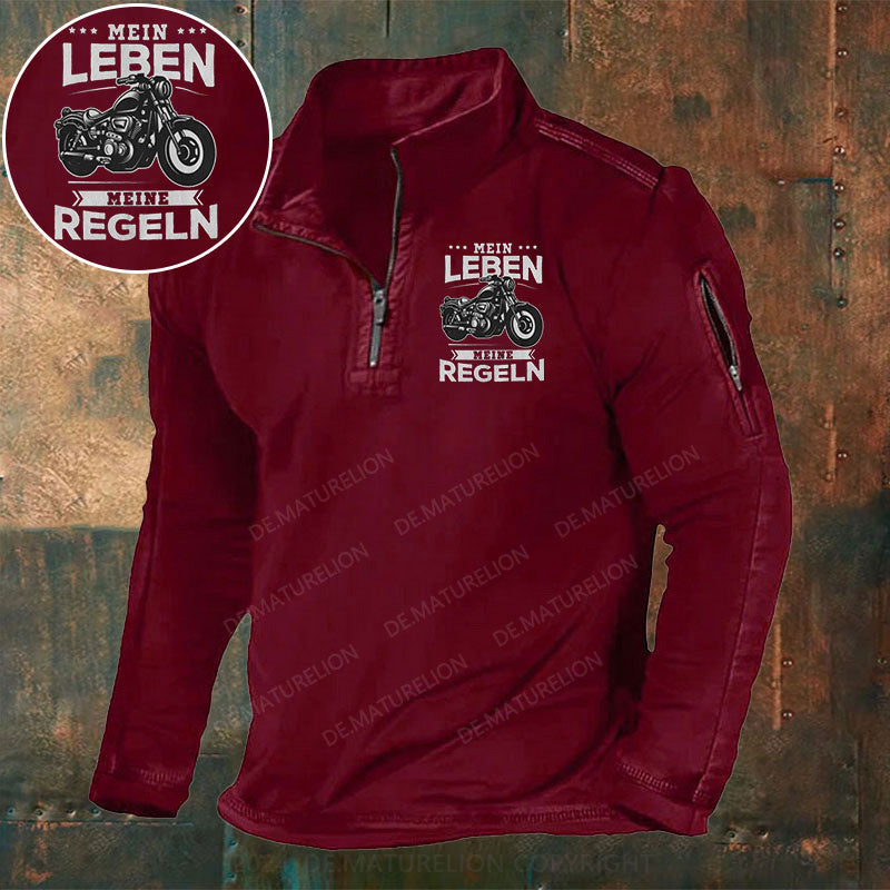 Mein Leben Meine Regeln Stehkragen Reißverschluss Polo Shirt