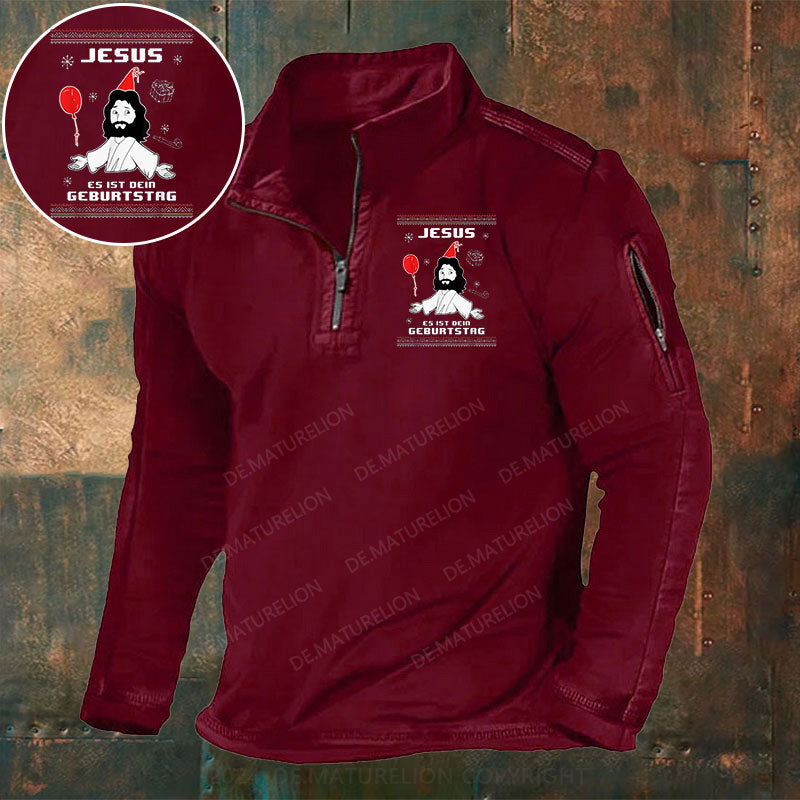 Jesus Es Ist dein Geburtstag Stehkragen Reißverschluss Polo Shirt