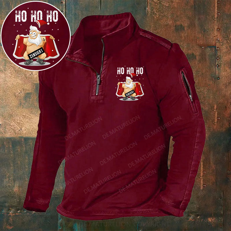 HO HO HO Weihnachten Stehkragen Reißverschluss Polo Shirt