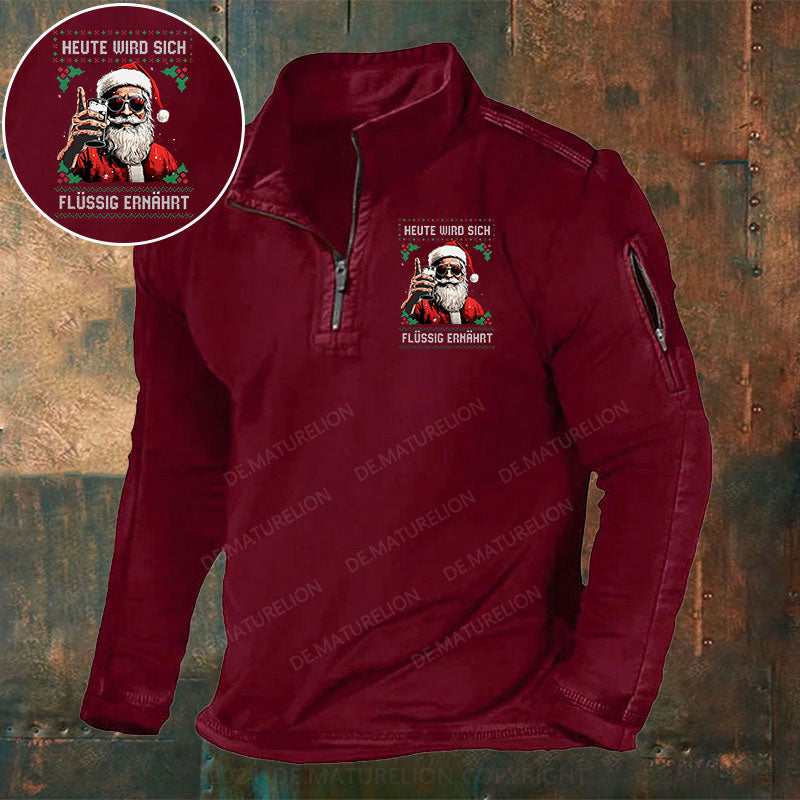 Heute wird sich flüssig ernährt Weihnachten Stehkragen Reißverschluss Polo Shirt
