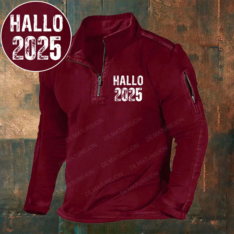 Hallo 2025 Stehkragen Reißverschluss Polo Shirt