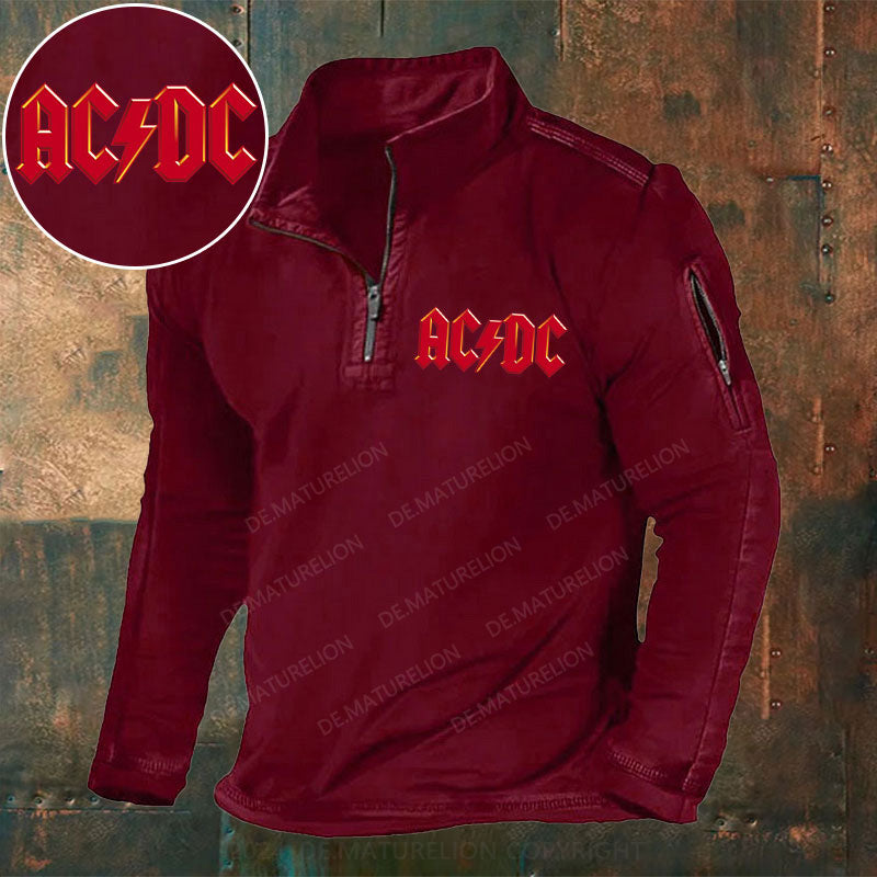 ACDC Rock Band Stehkragen Reißverschluss Polo Shirt