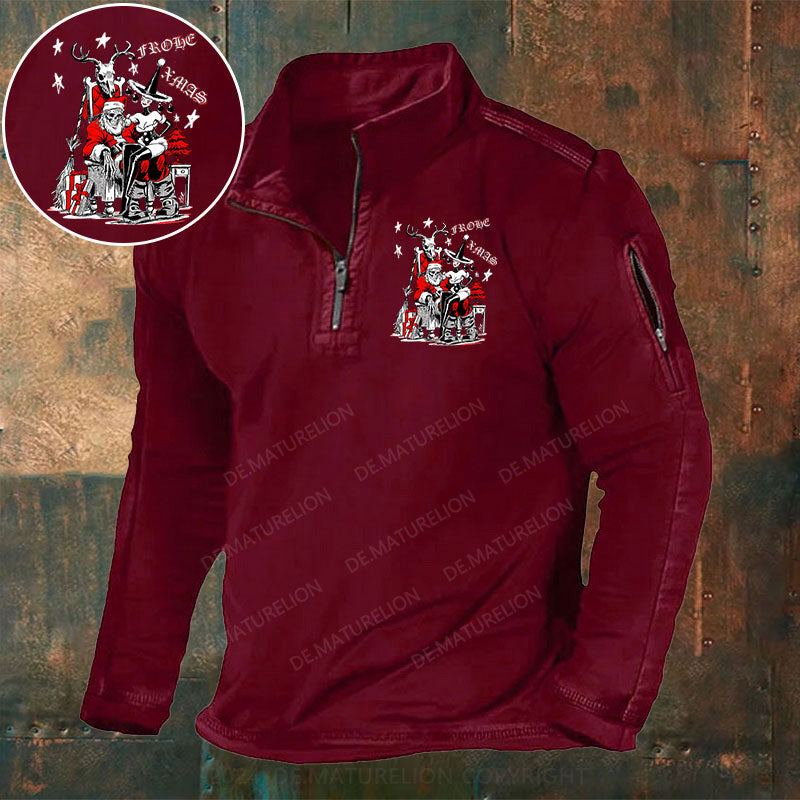 Frohe Xmas Weihnachten Stehkragen Reißverschluss Polo Shirt